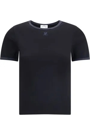 Courrèges Tops, Dames, Blauw, S, Katoen, Katoenen T-shirt met iconische details