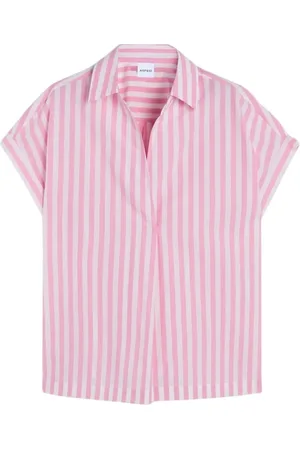Aspesi Blouses & Shirts, Dames, Roze, 3Xs, Katoen, Boxy Katoenen Shirt met V-hals