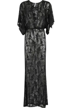 Norma Kamali Kleedjes, Dames, Zwart, XS, Mesh en Kant Maxi Jurk