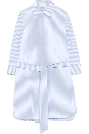 MAZZARELLI Kleedjes, Dames, Blauw, S, Lichtblauwe Strik Kraag Overhemd