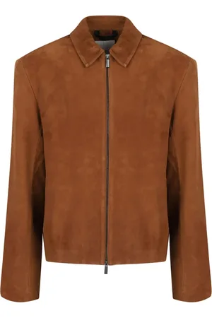 Calvin Klein Jassen, Heren, Bruin, XL, Bruine Leren Jas Klassieke Stijl