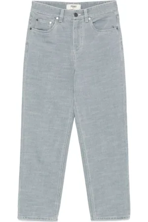 Fendi Jeans, Dames, Blauw, 2Xs, Denim, Blauwe geëtste logo denim jeans