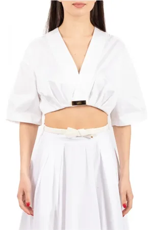 Elisabetta Franchi Blouses & Shirts, Dames, Wit, M, Elegante Zijden Blouse