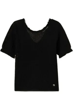 Twin-Set Truien, Dames, Zwart, XS, Katoen, Bloemen Jacquard Gebreid T-shirt