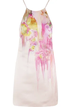 BLUMARINE Kleedjes, Dames, Roze, S, Polyester, Liquid Flower Mini Halter Jurk