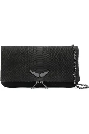 Zadig & Voltaire Tassen, Dames, Zwart, ONE Size, Zwarte Rock Logo Schoudertas Imitatie Krokodil