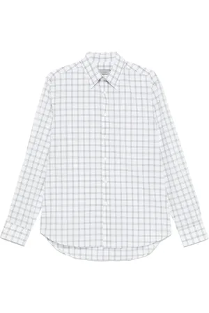 CANALI Overhemden, Heren, Wit, XL, Geruite Voorknoop Lange Mouw Blouses
