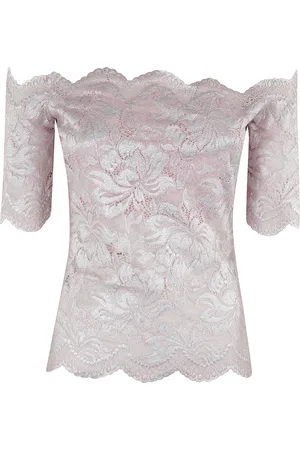 Paco rabanne Tops, Dames, Roze, 2Xs, Roze Kant Boothals Top