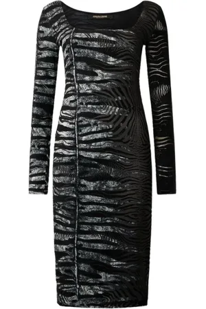 Roberto Cavalli Kleedjes, Dames, Zwart, S, Jurk met Tijgerhuid en Zebra Motief