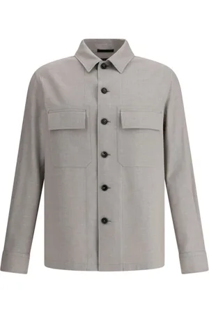 Ermenegildo Zegna Jassen, Heren, Grijs, M, Linnen, Linnen Overshirt met Cubaanse Kraag