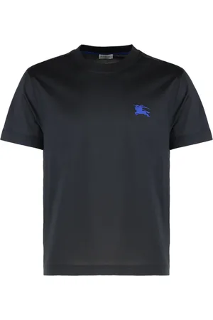 Burberry Tops, Heren, Zwart, L, Katoen, Geribbelde ronde hals katoenen T-shirt