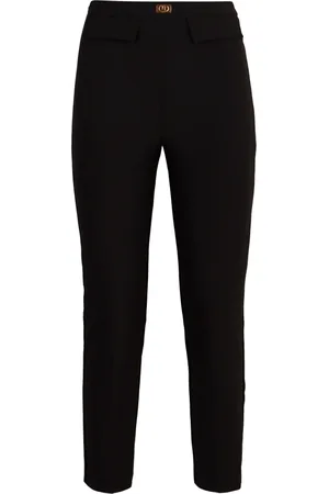 Elisabetta Franchi Broeken, Dames, Zwart, M, Katoen, Katoenen hoge taille broek met zakken