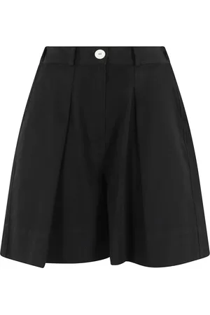Malo Korte broeken, Dames, Zwart, M, Katoen, Hoge taille wijde pijp katoenen broek