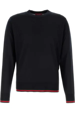 Gucci Truien, Heren, Zwart, XL, Wol, Zwarte Crewneck Wollen Trui