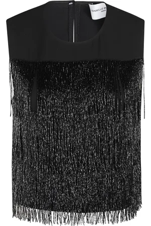Isabelle Blanche Tops, Dames, Zwart, S, Polyester, Zwarte kralen franje top