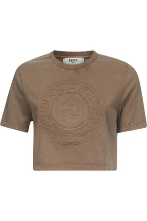 Fendi Tops, Dames, , M, Katoen, T-shirt met Stempel 1925 in reliëf