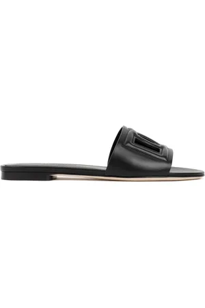 Dolce & Gabbana Schoenen, Dames, Zwart, 36 EU, Leer, Zwarte Leren Amandel Teen Sandalen