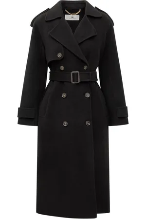 Elisabetta Franchi Mantels, Dames, Zwart, S, Stijlvolle Trenchcoat voor Vrouwen