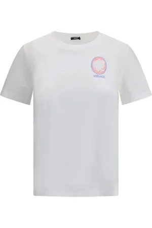 VERSACE Tops, Dames, Wit, 2Xs, Katoen, Medusa Logo Geborduurd T-Shirt