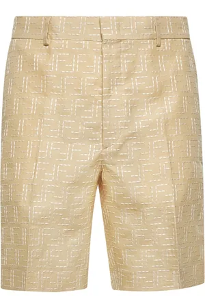Fendi Korte broeken, Heren, Wit, M, Katoen, Witte Jacquard Linnen Katoenen Shorts