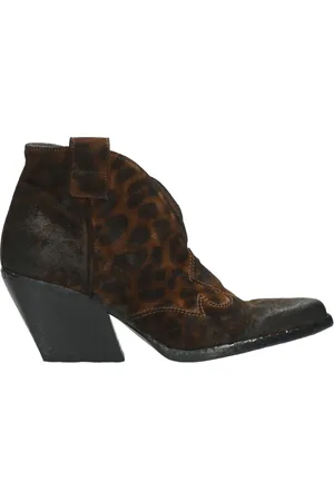 Elena Iachi Schoenen, Dames, Bruin, 38 EU, Leer, Leren laarzen met dierenmotief en blokhak