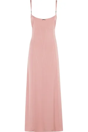 Paco rabanne Kleedjes, Dames, Roze, S, Blush Slip Jurk met Metalen Strik