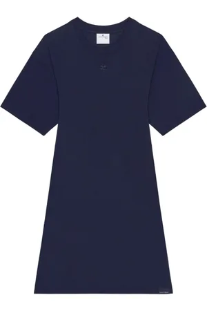 Courrèges Kleedjes, Dames, Blauw, XS, Katoen, Witte Mini Jurk Stijlvolle Toevoeging
