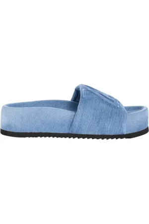 vic matiè Schoenen, Dames, Blauw, 38 EU, Denim, Denim Lage Hak Sandalen met Monogram