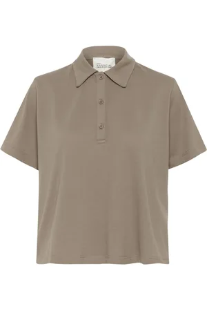 My Essential Wardrobe Tops, Dames, Bruin, XS, Katoen, Sportieve Polo Tee Top in Walnoot