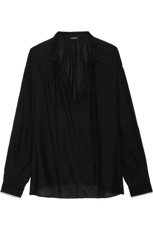 Zadig & Voltaire Blouses & Shirts, Dames, Zwart, S, Zwarte Tomboy Blouse met Witte Details