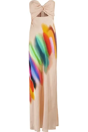 Essentiel Antwerp Kleedjes, Dames, Veelkleurig, M, Perzik Strapless Midi Jurk