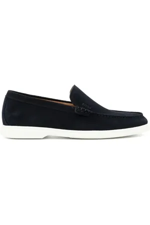 HUGO BOSS Schoenen, Heren, Blauw, 42 EU, Suède, Blauwe Suède Mocassin Witte Zool