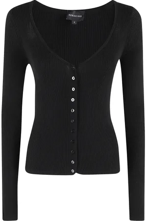 Herskind Truien, Dames, Zwart, M, Katoen, Geribbelde Gebreide V-hals Blouse