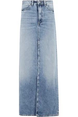Icon Denim Rokken, Dames, Blauw, W25, Denim, Blauwe Denim Midi Rok met Voor Split