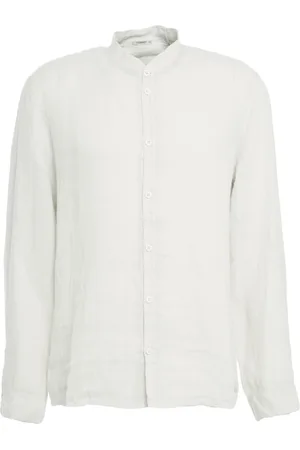 TRANSIT Overhemden, Heren, Grijs, L, Linnen, Stijlvol Grijs Linnen Mandarin Kraag Shirt