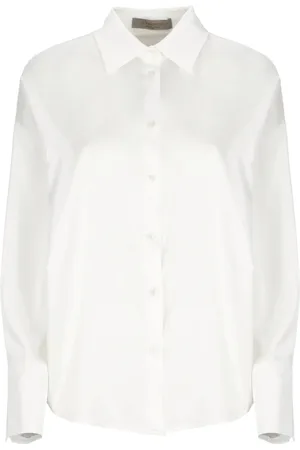 D.EXTERIOR Blouses & Shirts, Dames, Wit, S, Witte Shirt met Kraag en Asymmetrische Zoom
