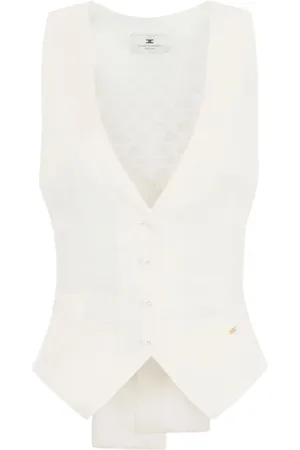 Elisabetta Franchi Jassen, Dames, Wit, S, Witte Strik Detail Achter Vest