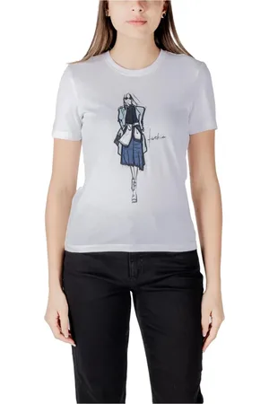 ONLY Tops, Dames, Wit, S, Katoen, Stijlvol Bedrukt Katoenen T-shirt