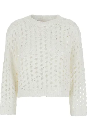 ANTONELLI Truien, Dames, Wit, S, Katoen, Witte Crewneck Gebreide Trui Katoenmix
