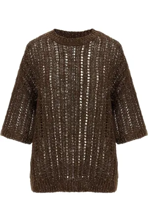 Brunello Cucinelli Truien, Dames, Bruin, L, Ronde Hals Sweater