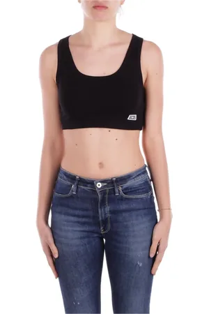 GCDS Tops, Dames, Zwart, S, Katoen, Zwart Logo Front Top