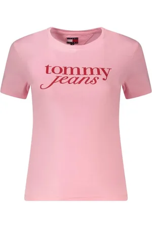 Tommy Hilfiger Tops, Dames, Roze, XL, Katoen, Roze Logo Print Katoenen Tee