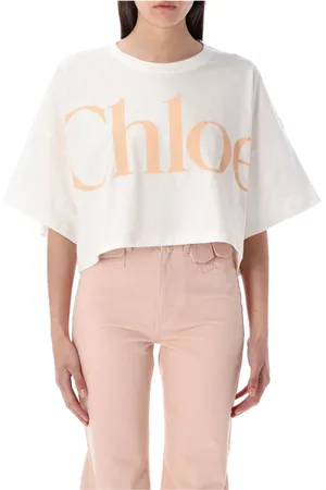 Chloé Tops, Dames, Wit, M, Katoen, Wit Logo T-shirt Oversized Crop