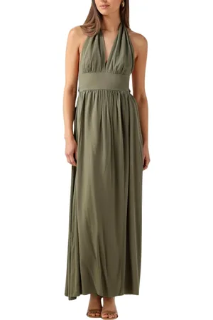 FREEBIRD Kleedjes, Dames, Groen, XL, Denim, Groene Maxi Jurk Dominic Stijl