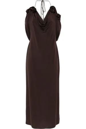 MAGDA BUTRYM Kleedjes, Dames, Bruin, M, Bruine Bloemen Midi Jurk Aw 24