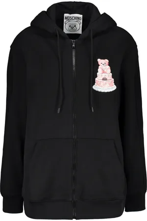 Moschino Sweatshirts & Hoodies, Dames, Zwart, 3Xs, Katoen, Katoenen Zip Hoodie met Logodetail