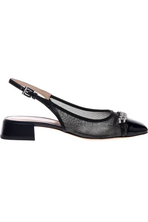 BALDININI Schoenen, Dames, Zwart, 38 1/2 EU, patent leather and laminated mesh slingback