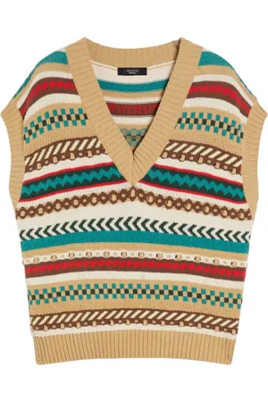 Max Mara Truien, Dames, Veelkleurig, L, Katoen, Fair Isle Jacquard Katoenen Gilet Jas