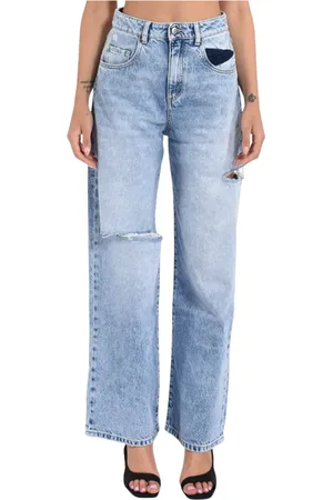 Icon Denim Jeans, Dames, Blauw, W26, Katoen, Wijde Pijp Poppy Model Jeans