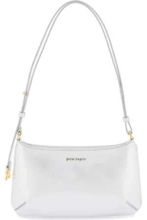Palm Angels Tassen, Dames, Grijs, ONE Size, Leer, Giorgina Schoudertas met Gouden Logo